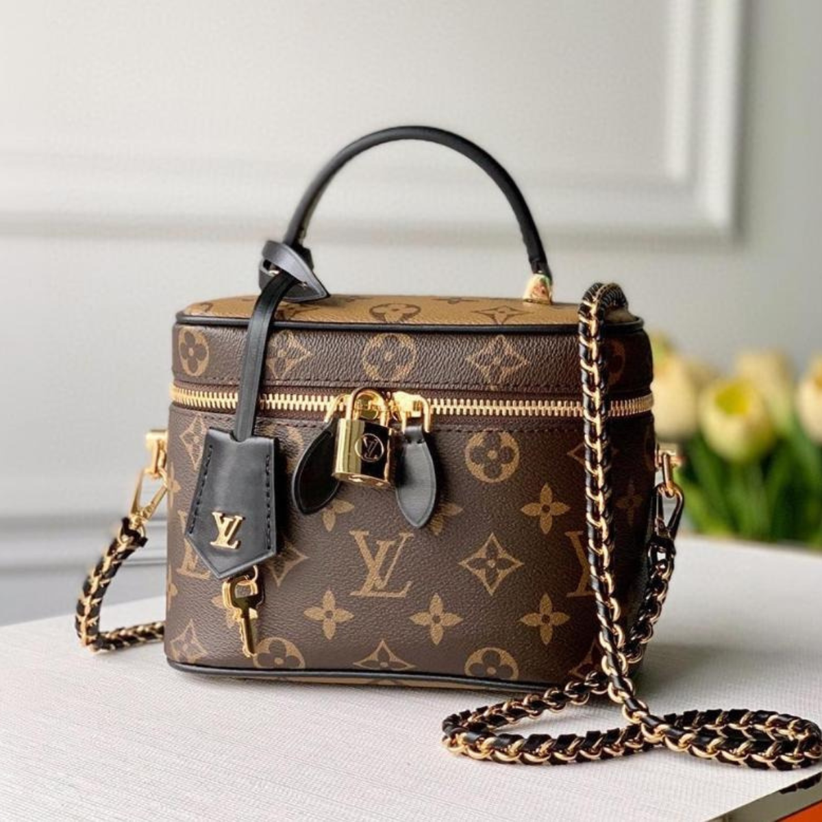 LOUIS VUITTON VANITY PM & FRAME SANDALS SET