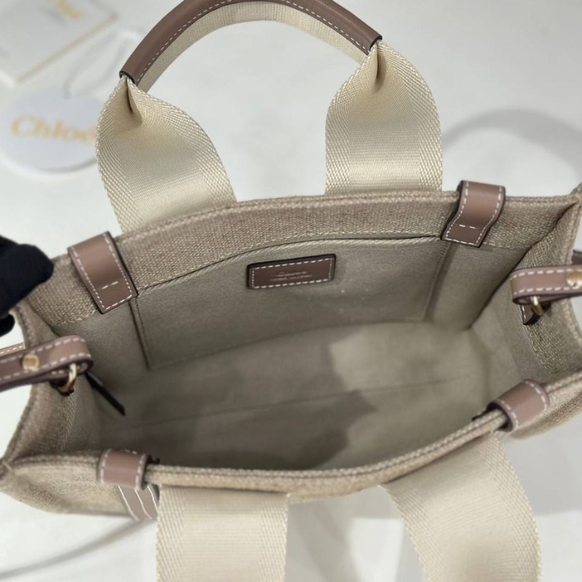 LARGE WOODY BAG IN LINEN BY CHLOÉ