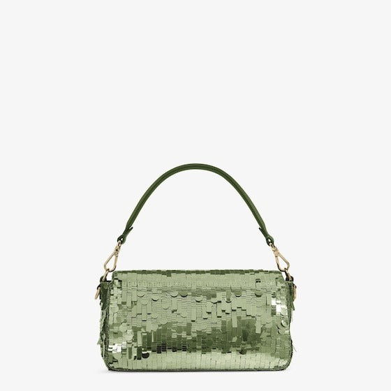 FENDI BAGUETTE BAG IN GREEN SEQUINS AND LEATHER