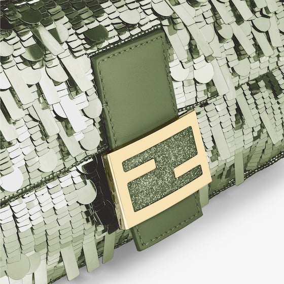 FENDI BAGUETTE BAG IN GREEN SEQUINS AND LEATHER