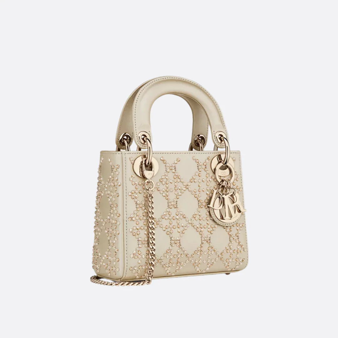 MINI LADY DIOR WITH PEARL EMBROIDERY