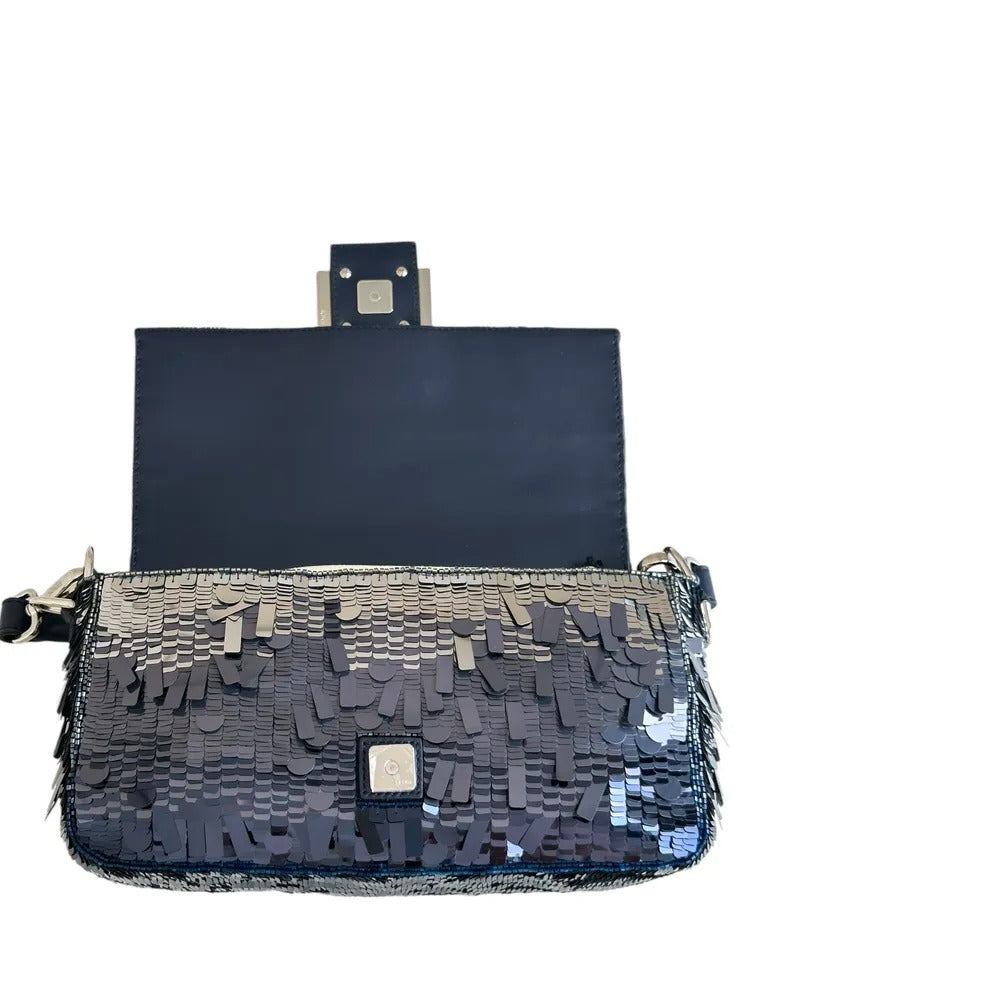 FENDI BAGUETTE BAG IN BLUE SEQUINS AND LEATHER